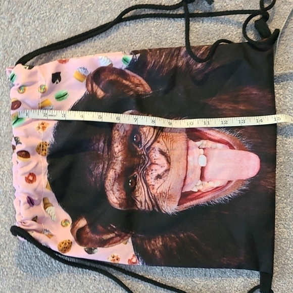 TRÏBE Monkey face drawstring backpack Pink NWT - Picture 6 of 6